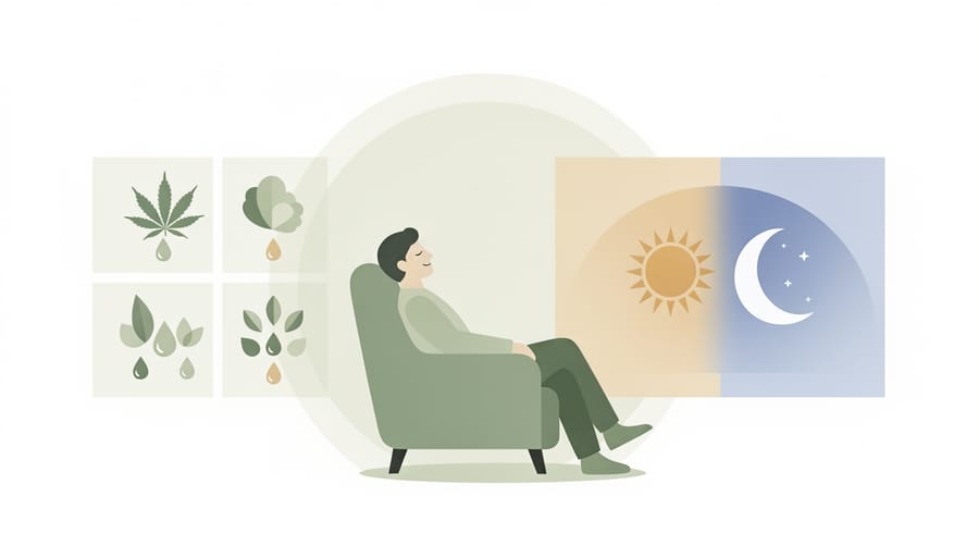 Person relaxing by a window holding a small CBD product container