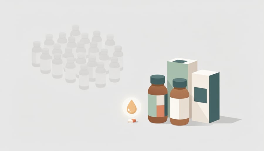 Minimalist countertop setup with CBD gel capsules in an organizer tray and wellness items